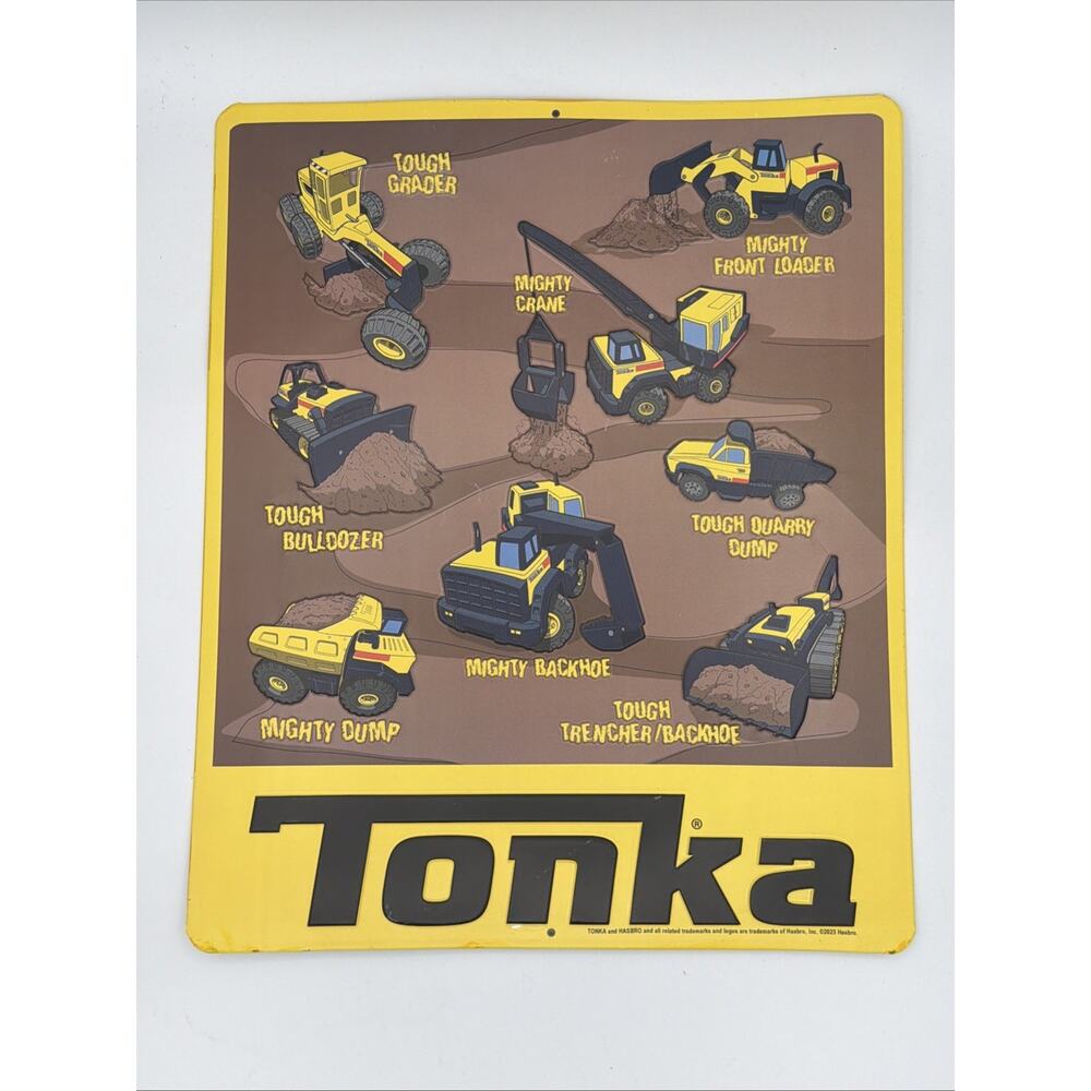 Tonka Metal Yellow Dozer Crane Trencher Backhoe Dump Loader Sign 16 x 13